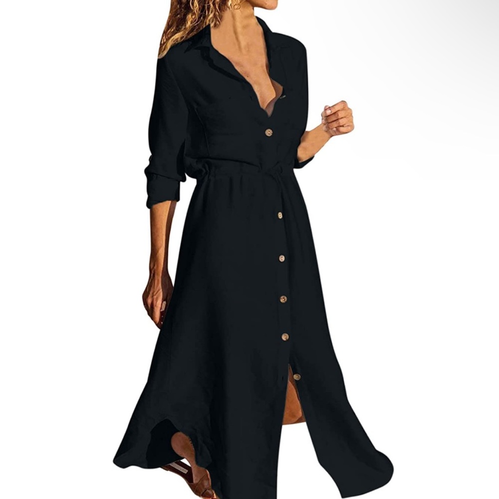 Women's Casual Long Sleeve Linen Button Down Dress   Size XL.